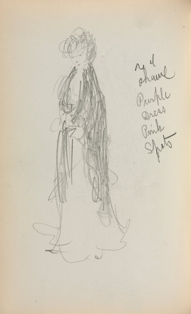 كراسة الرسم الإيطالية: امرأة تقف مع شال الصفحة 53 ، 1898-1899. بواسطة موريس برازيل برندرغاست
