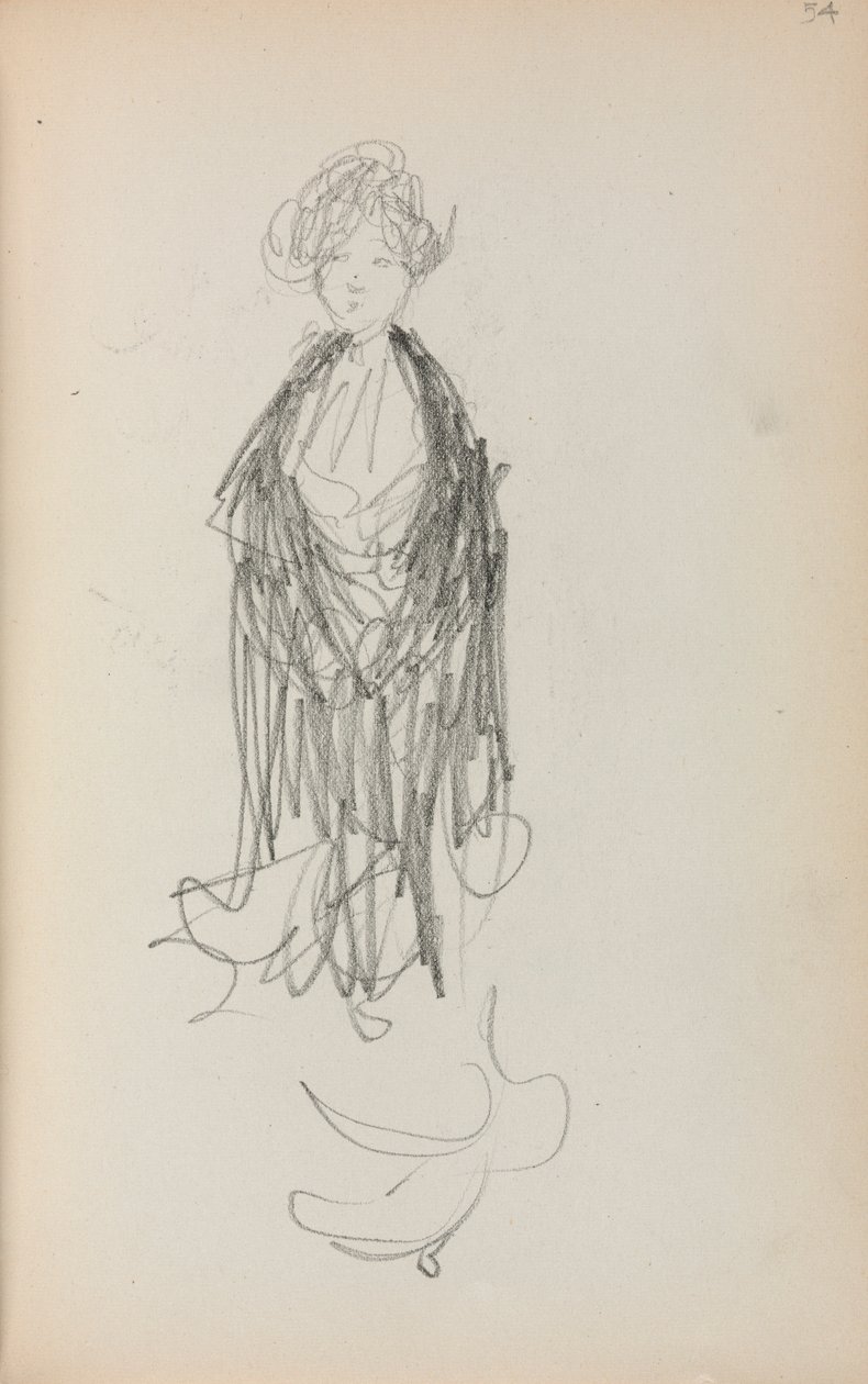 كراسة الرسم الإيطالية: امرأة تقف مع شال الصفحة 54 ، 1898-1899. بواسطة موريس برازيل برندرغاست