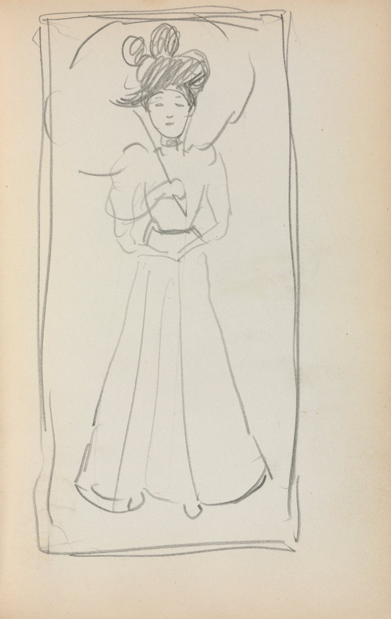 كراسة الرسم الإيطالية: امرأة تقف مع مظلة صفحة 233 ، 1898-1899. بواسطة موريس برازيل برندرغاست