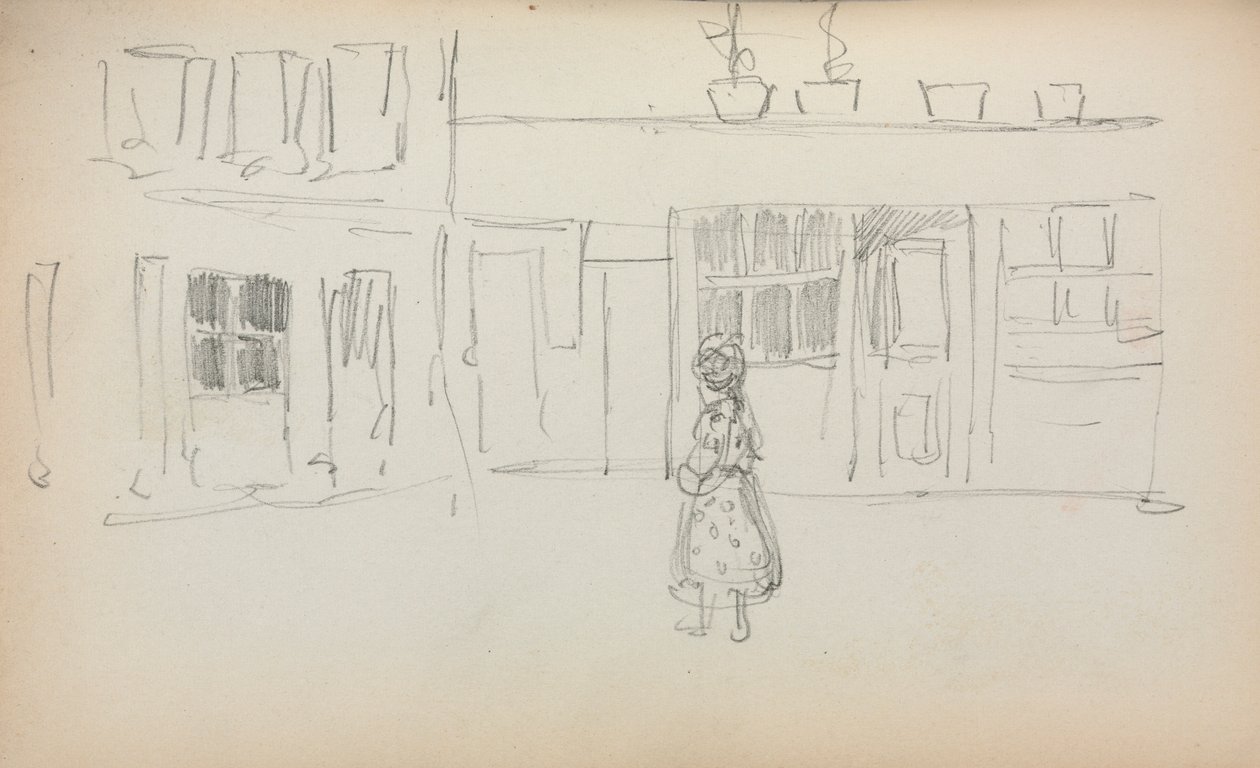 كراسة الرسم الإيطالية: مشهد الشارع مع فتاة صفحة 159 ، 1898-1899. بواسطة موريس برازيل برندرغاست