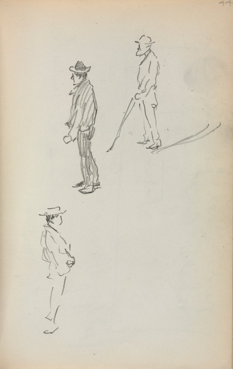 كراسة الرسم الإيطالية: ثلاثة رجال قائمون صفحة 44 ، 1898-1899. بواسطة موريس برازيل برندرغاست
