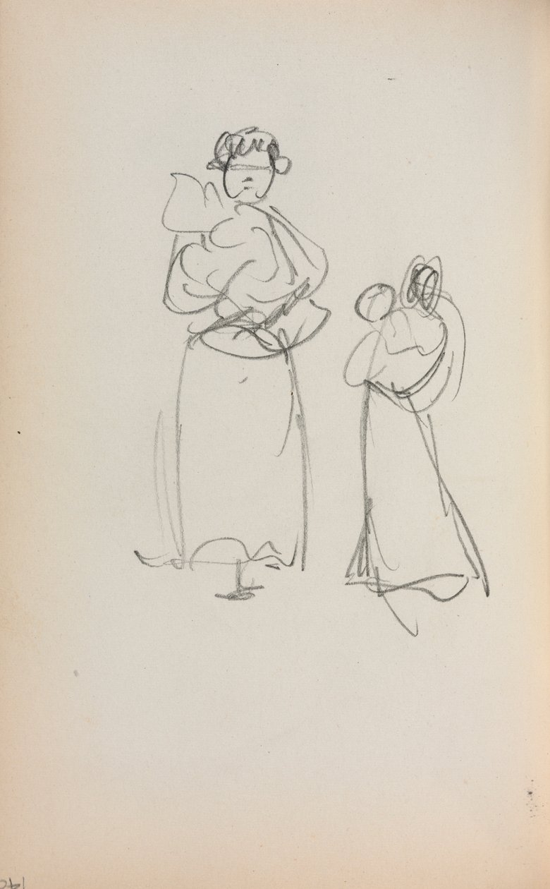 كراسة الرسم الإيطالية: امرأتان واقفتان تحملان الرضع صفحة 140 ، 1898-1899. بواسطة موريس برازيل برندرغاست