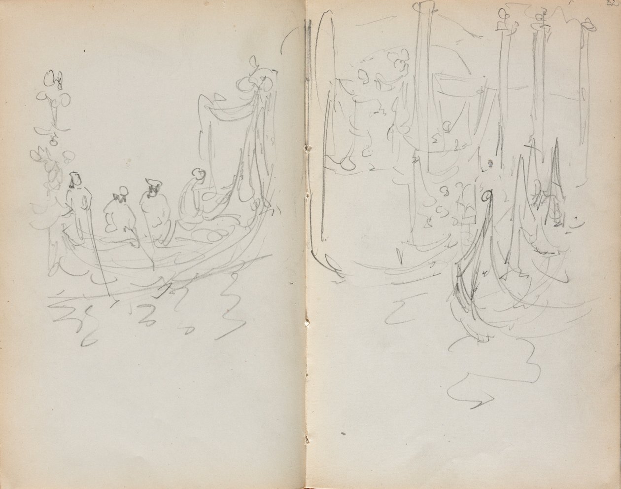 كراسة الرسم الإيطالية: ميناء البندقية عرض الصفحة 31 و 32 ، 1898-1899. بواسطة موريس برازيل برندرغاست