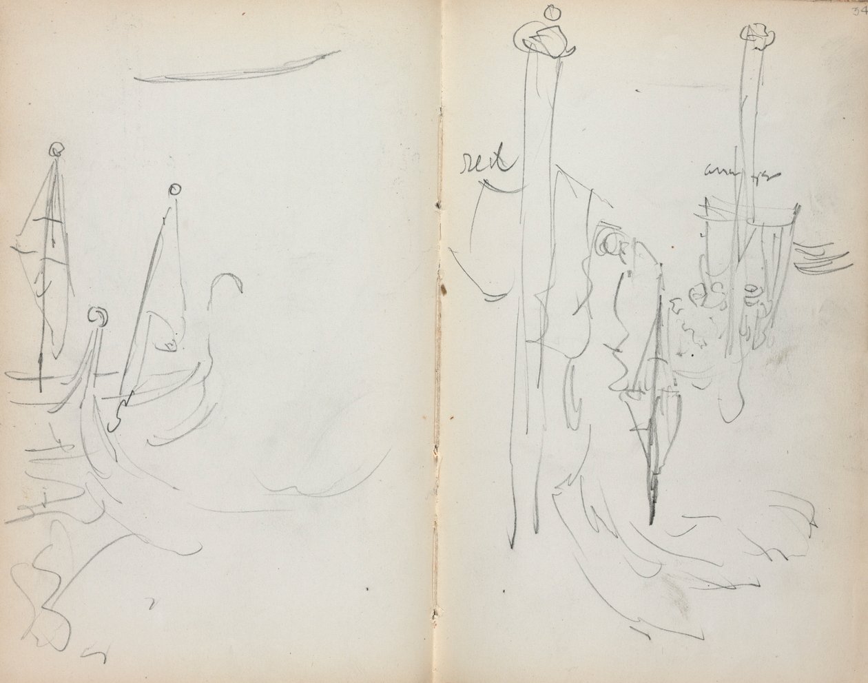 كراسة الرسم الإيطالية: ميناء البندقية عرض الصفحة 33 و 34 ، 1898-1899. بواسطة موريس برازيل برندرغاست