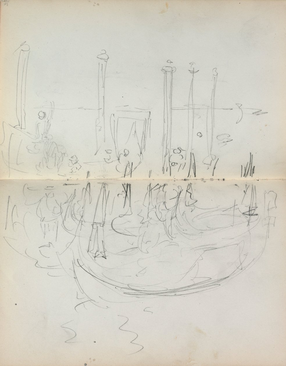 كراسة الرسم الإيطالية: ميناء البندقية عرض الصفحة 37 و 38 ، 1898-1899. بواسطة موريس برازيل برندرغاست