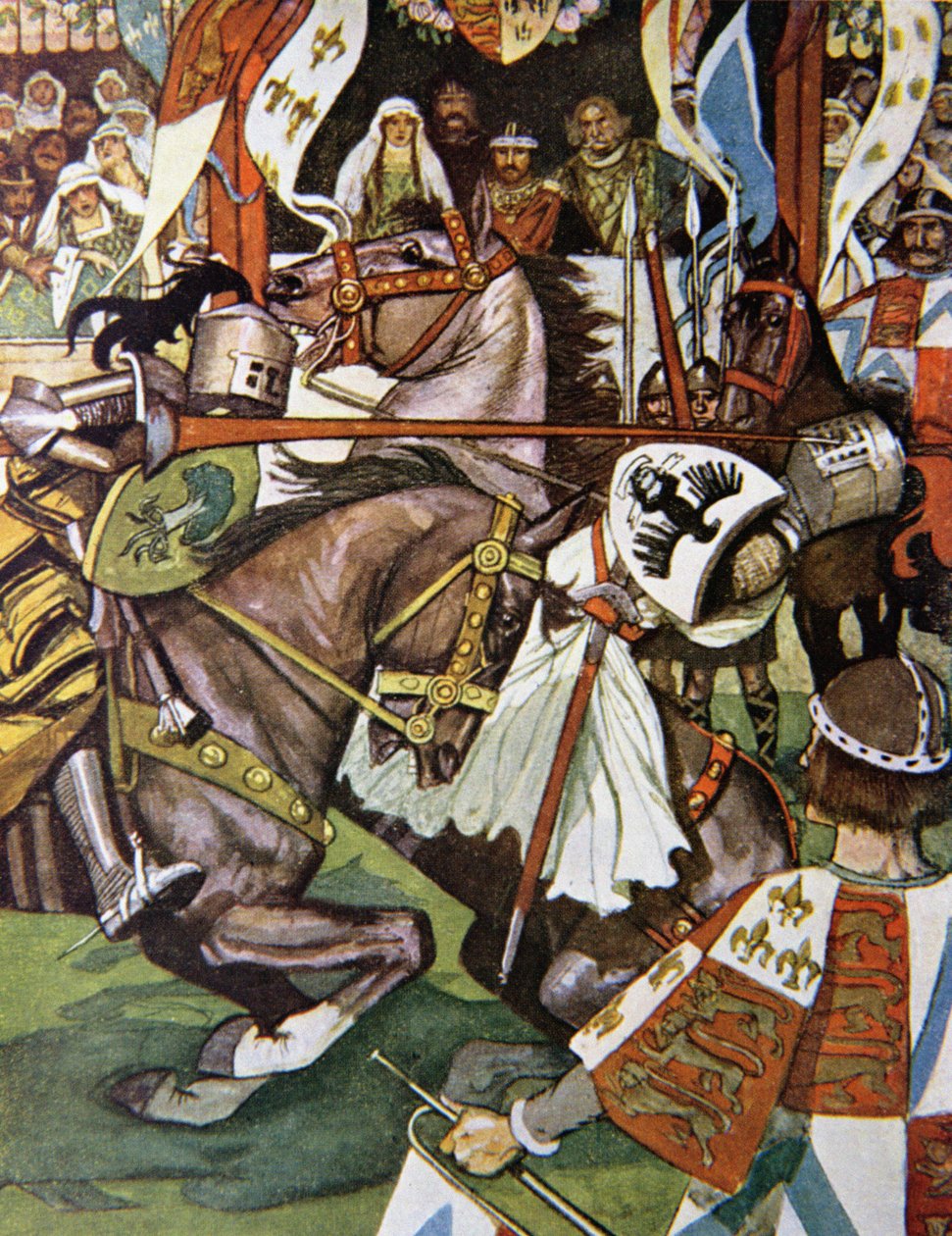 `` عادل وحقيقي ضرب نورمان على القناع &39;&39; ، رسم توضيحي من &39;Ivanhoe للأولاد والبنات&39; ، أعاد سرده أليس جاكسون ، حانة. 1924 بواسطة موريس غريفنهاغن