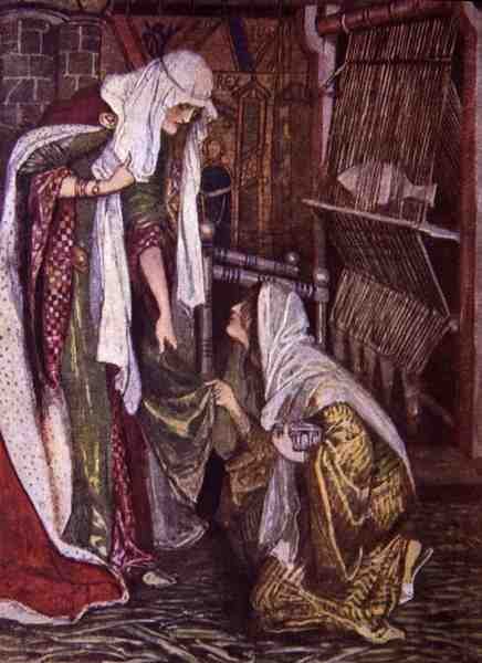 "لمفاجأة سيدة إيفانهو ، زائرها العادل ركع على ركبة واحدة" ، رسم توضيحي من "Ivanhoe for Boys and Girls" ، أعاد سرده Alice Jackson ، حانة. 1924 (ليثو) بواسطة موريس غريفنهاغن