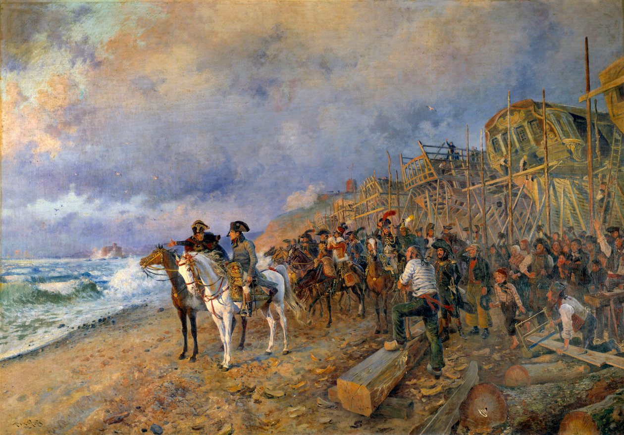 The First Consul Napoleon Bonaparte (1769-1821) visits the arsenal of Boulogne Painting by Maurice Orange (1868-1916) 1804 (Sun: 214x304 cm) Paris, Musee de l