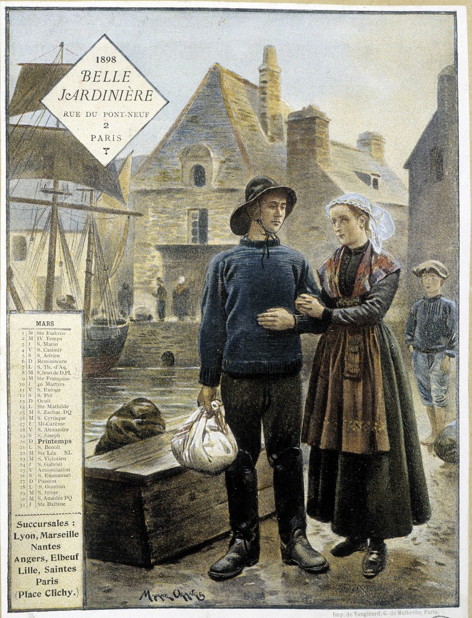 The departure of Breton fishermen for Newfoundland - store calendar” La Belle Jardinière”” بواسطة موريس هنري أورانج