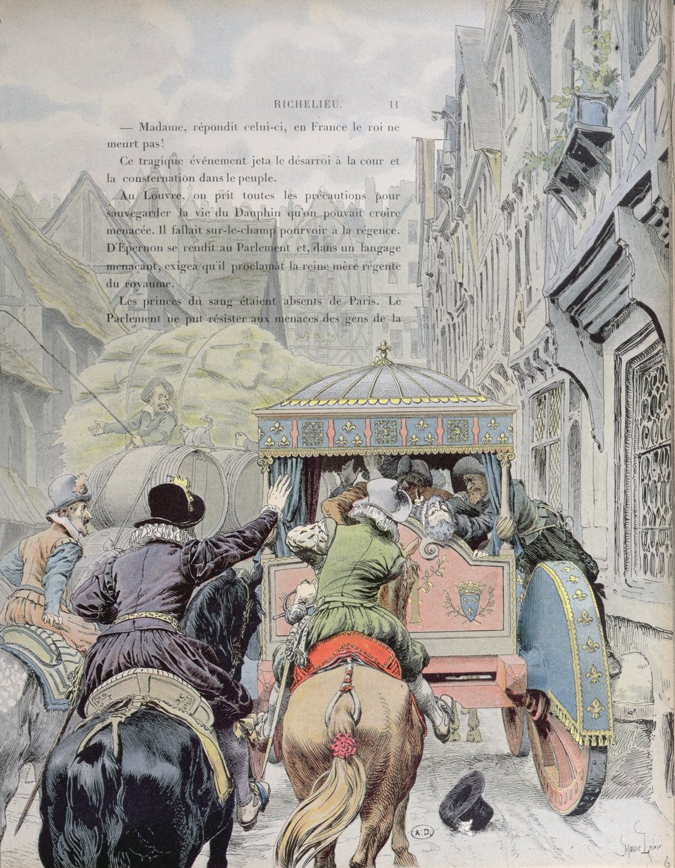 اغتيال هنري الرابع من قبل فرانسوا رافايلاك في شارع دي لا فيرونيري في 14 مايو 1610 ، حوالي 1900 بواسطة موريس ليلوار