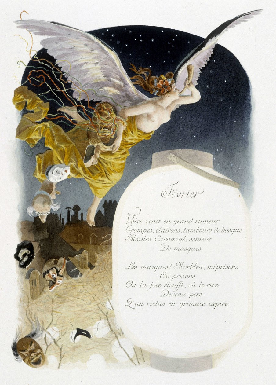 فبراير "أغنية الشهر" بقلم جيروم دوسيه ، رسم توضيحي - موريس ليلوار ، محرر. ريمس 1904. إل ميشود بواسطة موريس ليلوار