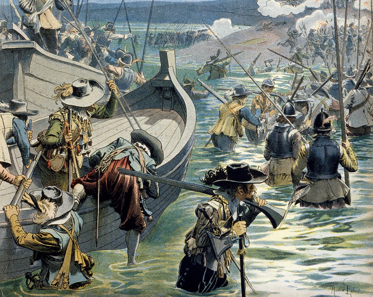 History of France: Aid sent to the defenseurs of the island of Re by Cardinal Richelieu (Armand Jean du Plessis بواسطة موريس ليلوار