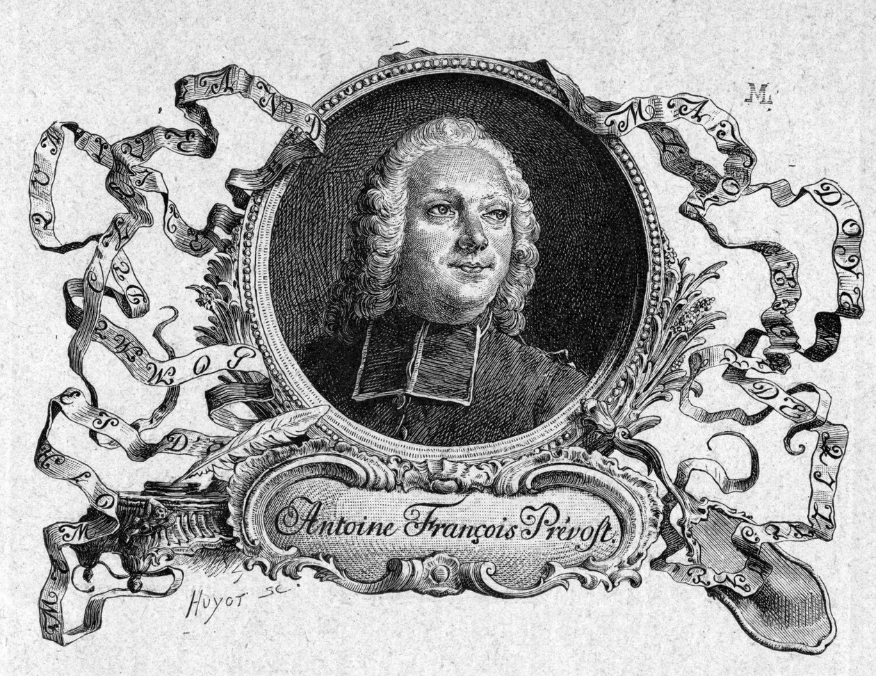 الأباتي بريفوست (1697-1763) ، كاتب فرنسي ، في "قصة شوفالييه دي جريوكس ومانون ليسكوت". نقش بعد رسومات موريس ليلوار (1885). بواسطة موريس ليلوار