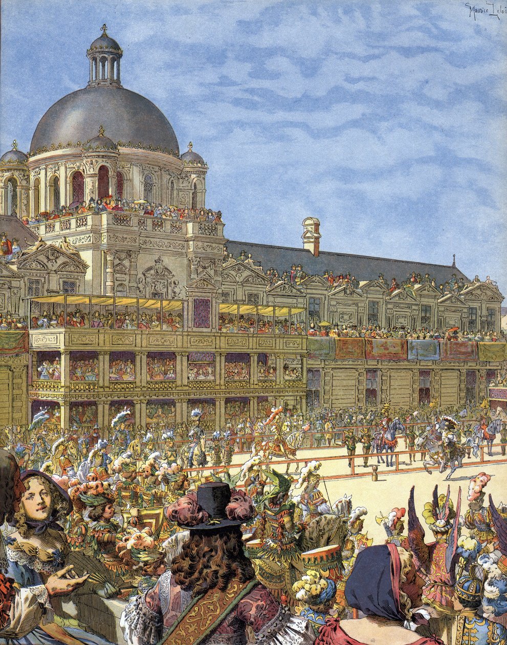 تم تقديم Royal Carrousel (بطولة الفرسان) في عام 1662 ، أمام قصر التويلري في باريس في عهد لويس الرابع عشر المعروف باسم Le Roi-Soleil (King Soleil أو Louis the Great بواسطة موريس ليلوار
