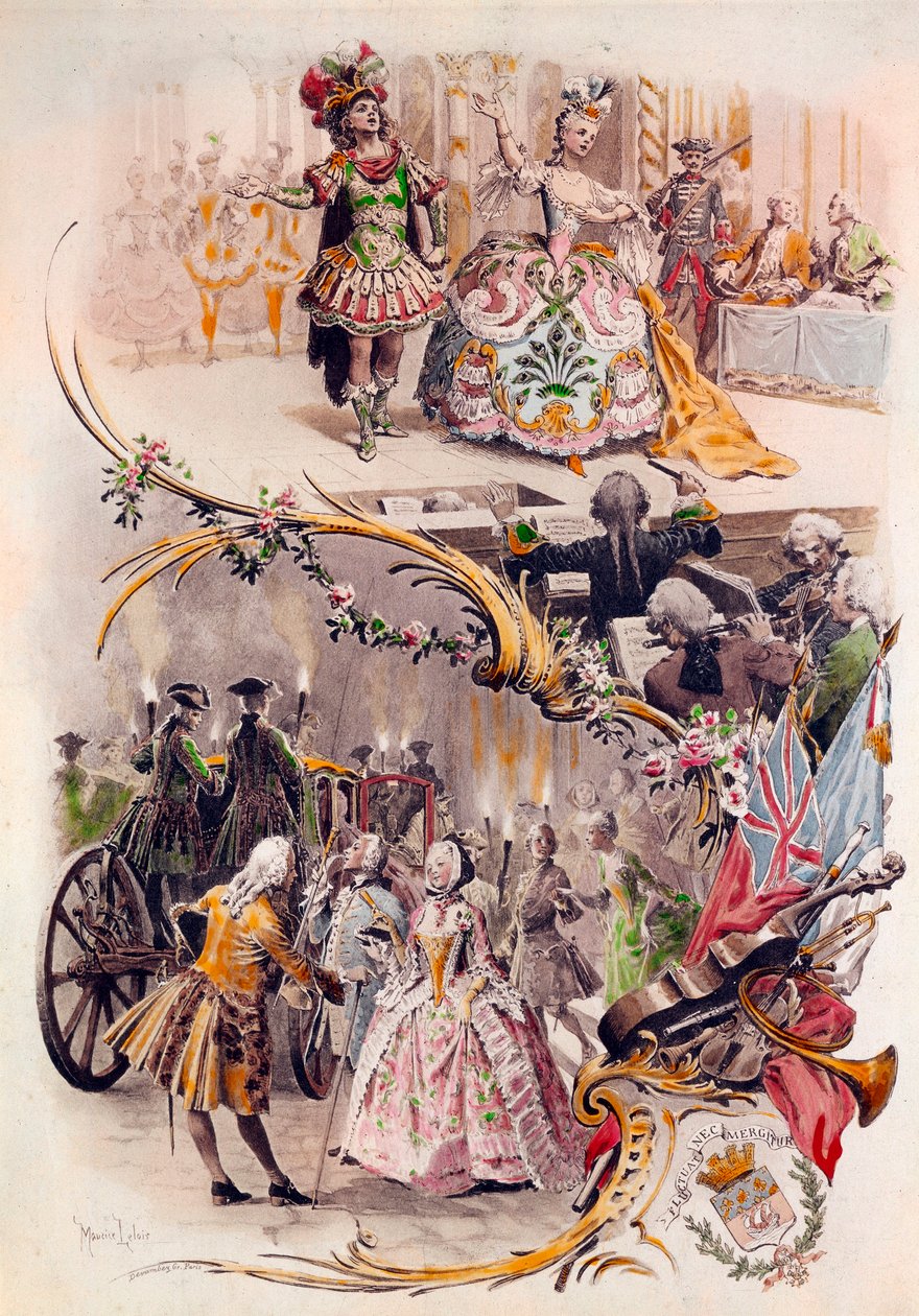 قائمة الزفاف مع رسم توضيحي لموريس ليلوار (1851-1940) من الكرات في الأزياء ومشاهد غالانت ، 6/04/1900 بواسطة موريس ليلوار