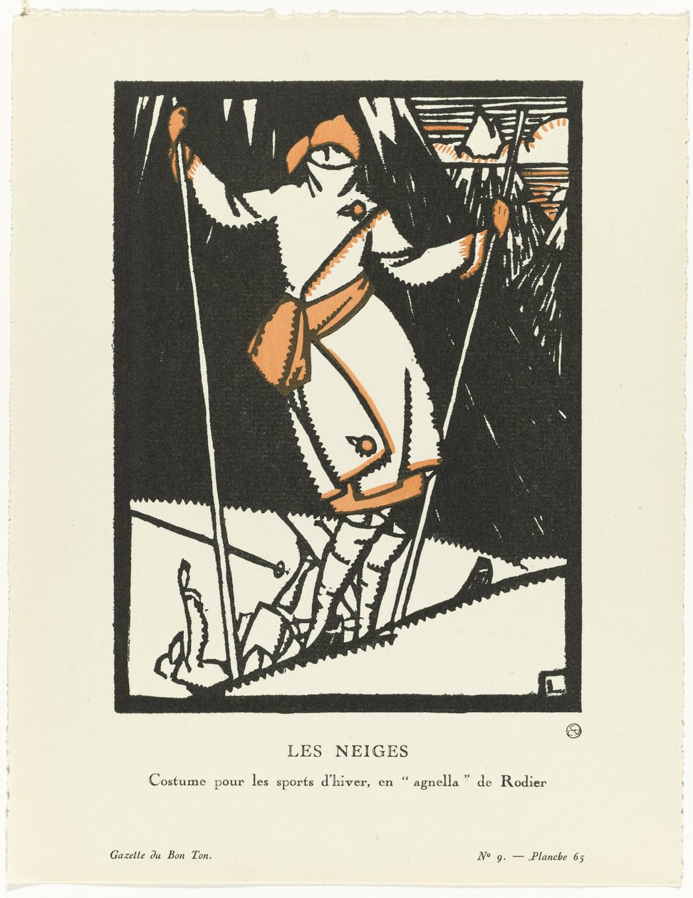 جازيت دو بون تون ، 1920 - رقم 9 ، Pl.665: Les Neiges / Costume للرياضات الشتوية ، enagnella من Rodier بواسطة موريس ليروي