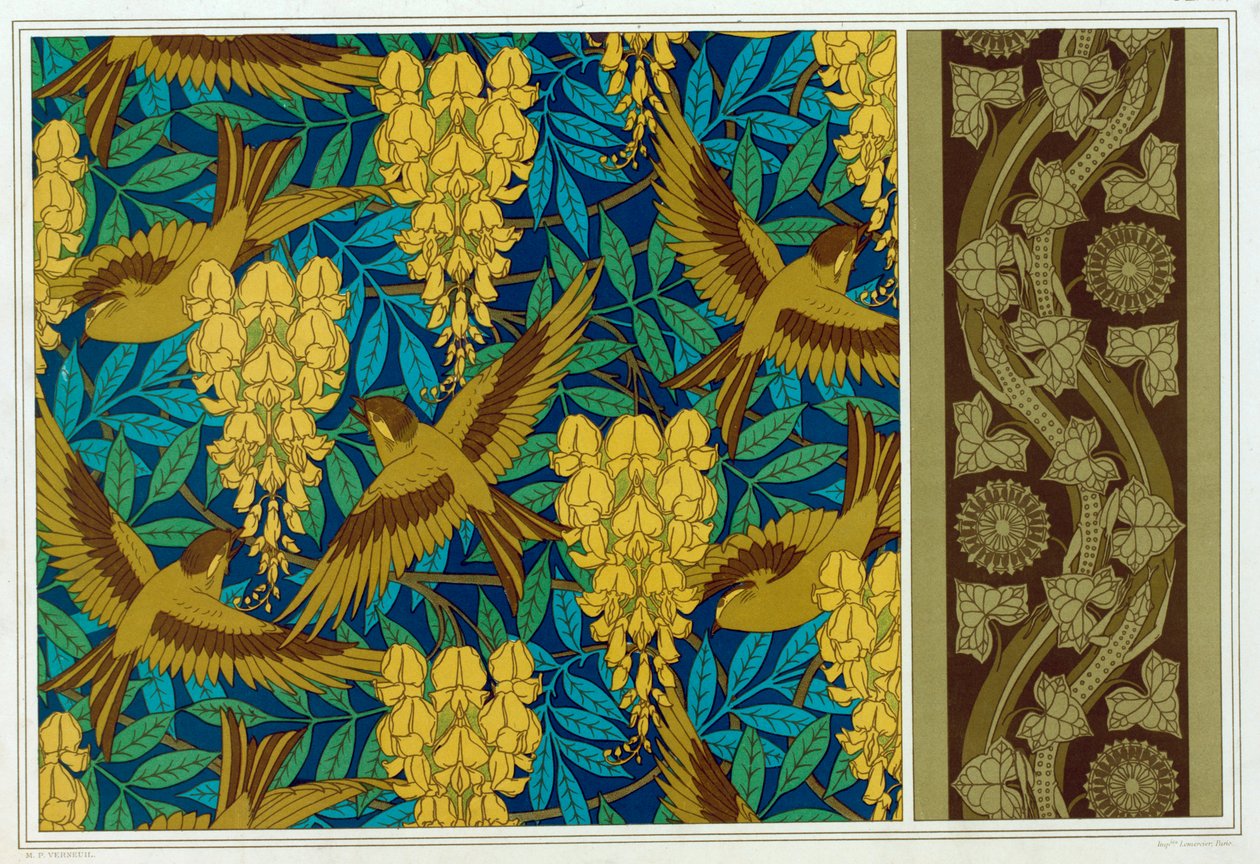 تصميمات للطيور والستارية المعلقة وحدود ورق الحائط مع Lizards و Ivy ، حانة. 1897. بواسطة موريس بيلارد فيرنويل