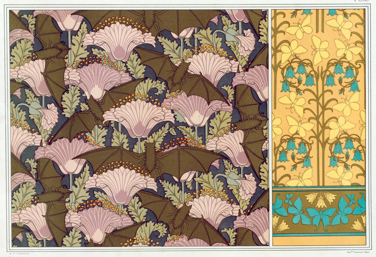 تصاميم لجدار معلق مع Bats and Poppies ، حانة. 1897. بواسطة موريس بيلارد فيرنويل