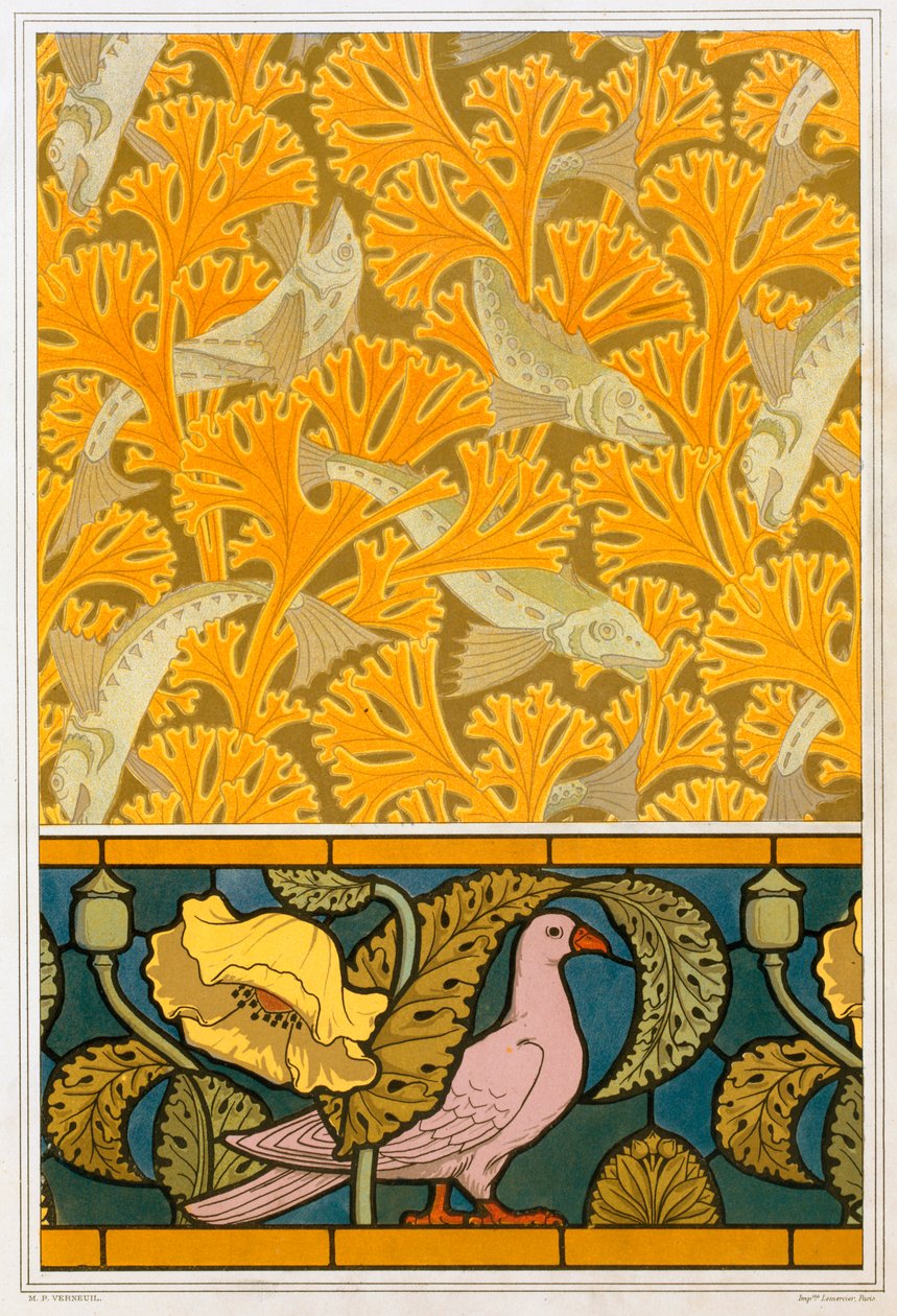 تصاميم لورق الحائط والزجاج الملون ، حانة. 1897. بواسطة موريس بيلارد فيرنويل