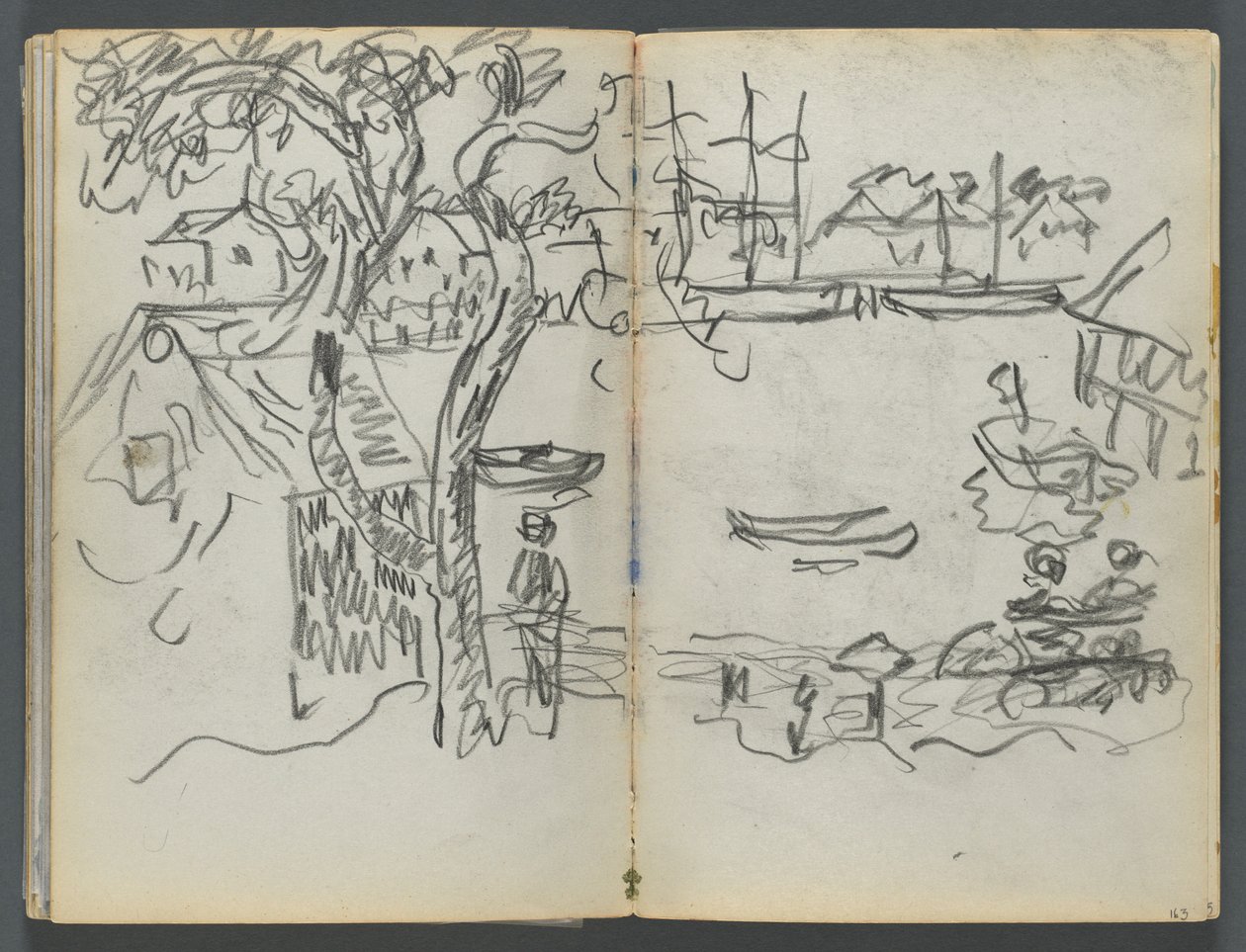 كراسة الرسم، الديلز، رقم 127، الصفحة 162 و163: منظر الميناء بواسطة موريس بريندرغاست