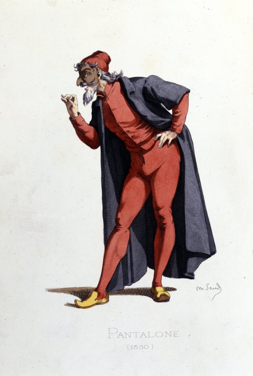 الأزياء والشخصية المسرحية: Pantalone (en fr. Pantalone ، Doctor) مستمدة من "" Masques et bouffons "(الكوميديا الإيطالية: Commedia dell'arte) بواسطة موريس ساند