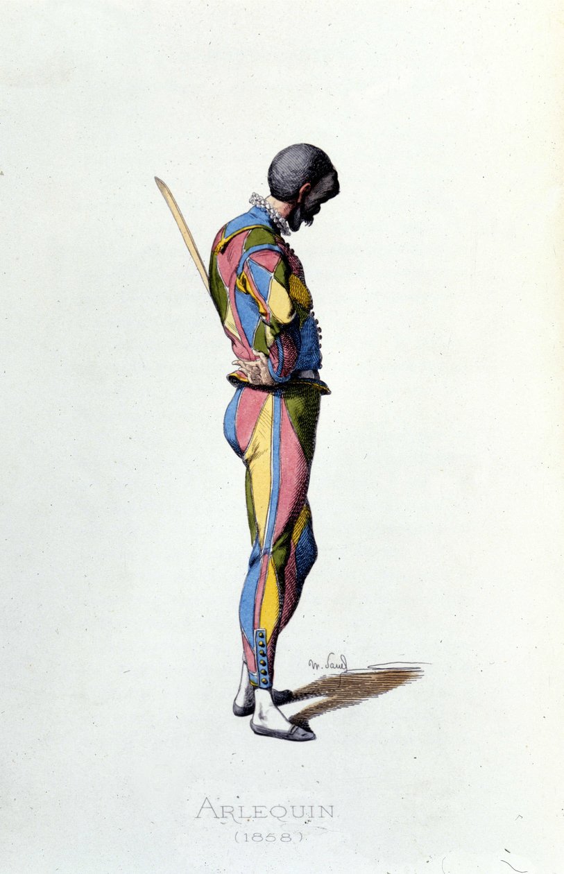 Harlequin عام 1858. موريس ساند "أقنعة ومهرجين" باريس القرن التاسع عشر. (كان موريس ساند ابن جورج ساند) بواسطة موريس ساند