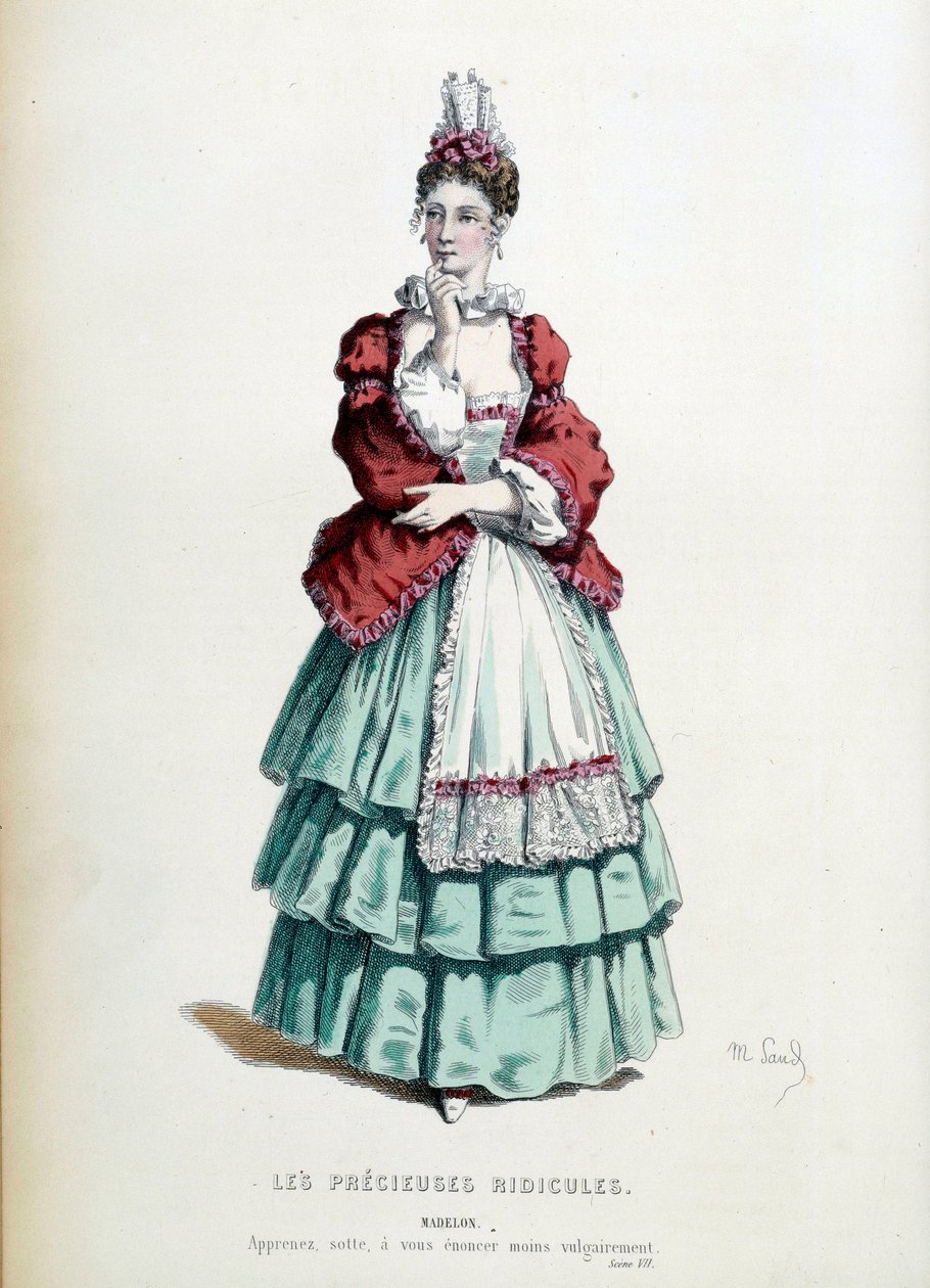 زي مادلون في قطعة "Les precieuses ridicules" لجان بابتيست بوكلين دي موليير ، رسمها موريس ساند (1823-1889). 1868. باريس ، كوميديا فرنسية بواسطة موريس ساند