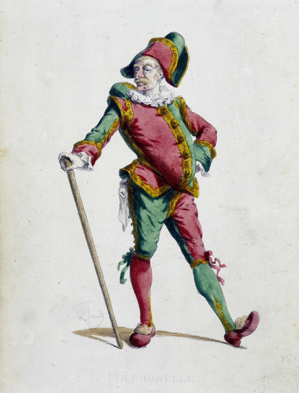 Polichinelle - في "" Masques et bouffons "(الكوميديا ​​الإيطالية) ، نص ورسومات من تأليف موريس ساند ، رسومات أ. مانسو ، مقدمة بقلم جورج ساند ، باريس ، ميشيل ليفي فرير بواسطة موريس ساند