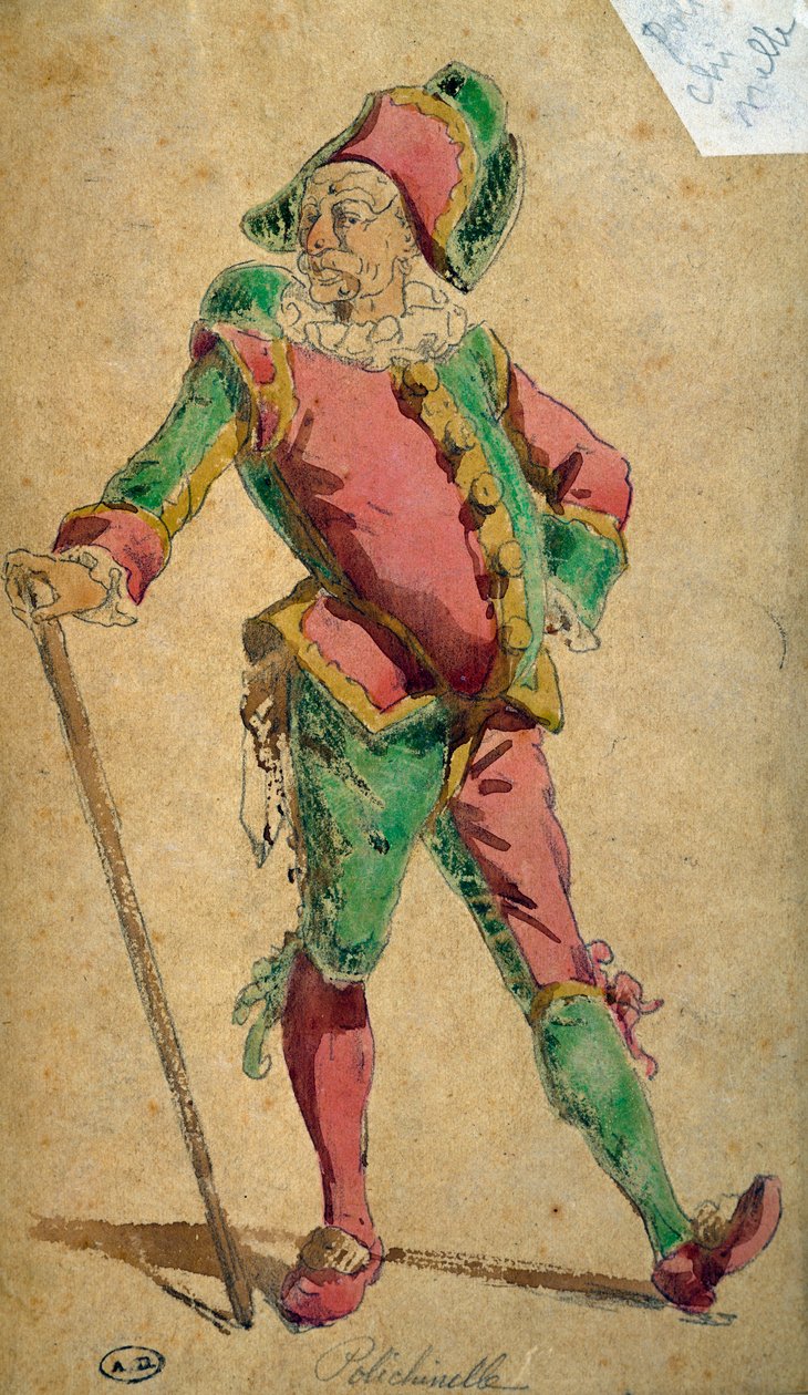 Pulcinella ، شخصية Commedia dell'arte ، رسم بواسطة موريس ساند (1823-1889) بواسطة موريس ساند