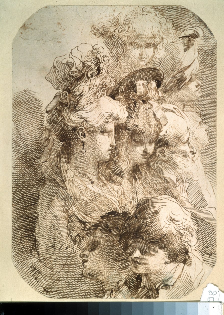 دراسة ثمانية رؤوس. (دراسات ثمانية رؤوس). رسم ماورو غاندولفي (1764-1834). الفن الإيطالي. قلم رصاص وحبر هندي بني على ورق. متحف بوشكين ، موسكو بواسطة ماورو جاندولفي