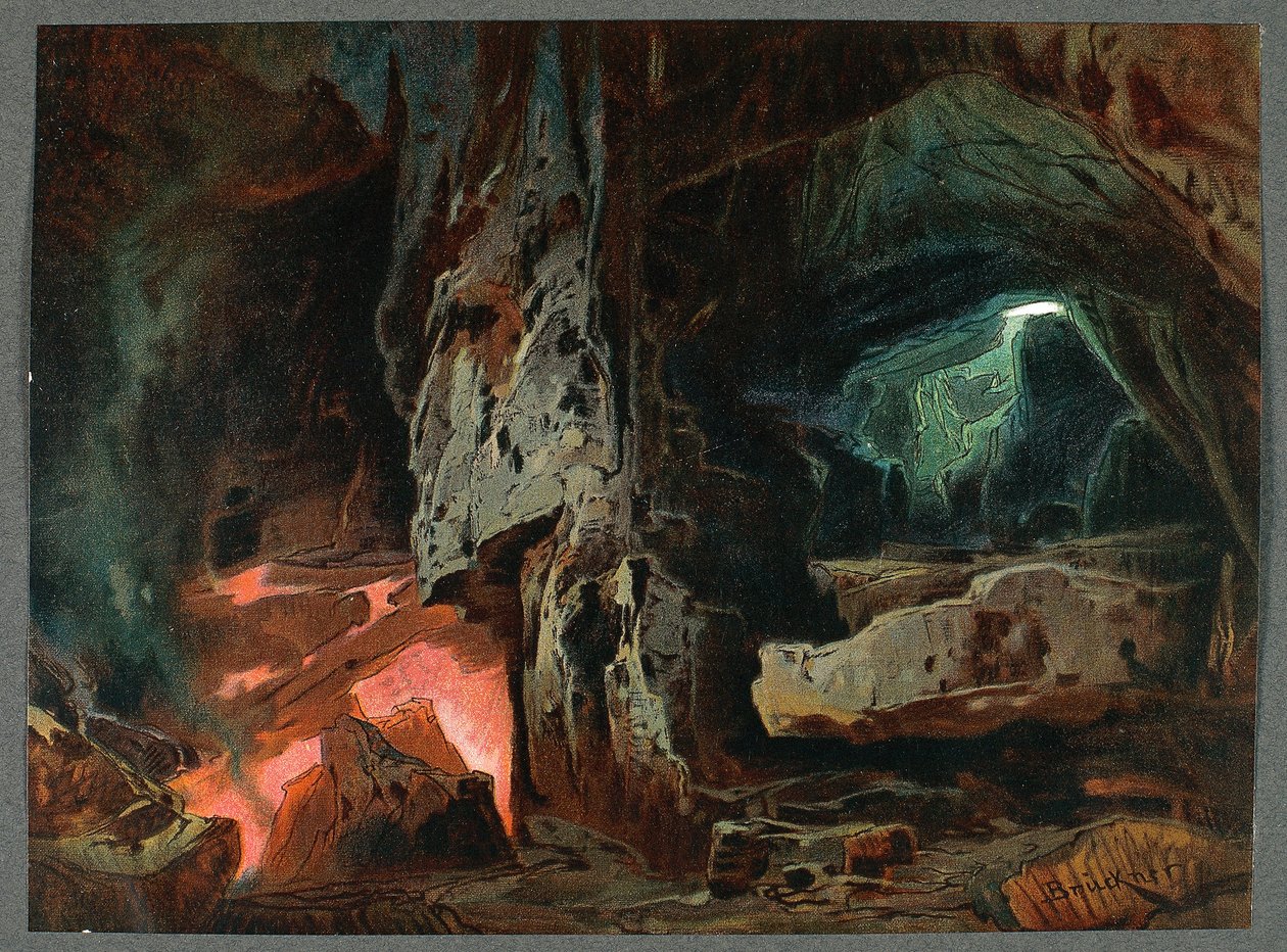 France, Paris, Set design for act II of The Ring of the Nibelung - The Rhinegold by Richard Wagner بواسطة ماكس بروكنر