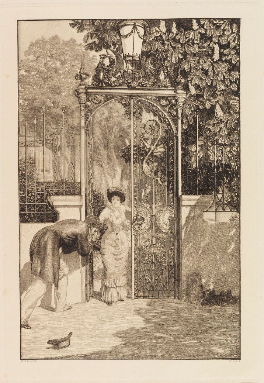 عند البوابة من سلسلة A Love ، Opus X ، 1887. بواسطة ماكس كلنجر
