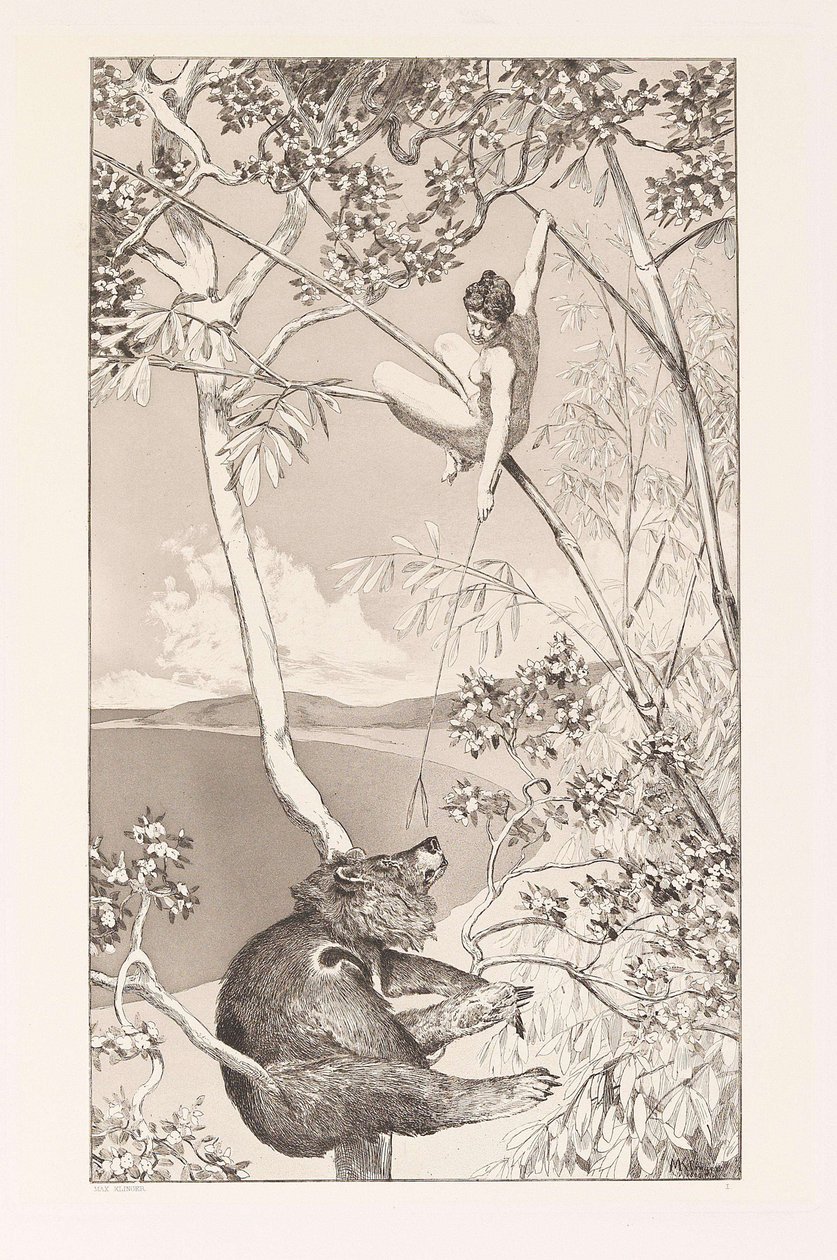 Bear and Elf Bär und Elfe plate I from Intermezzos، Opus IV Intermezzi، Opus IV، c. 1880. بواسطة ماكس كلنجر