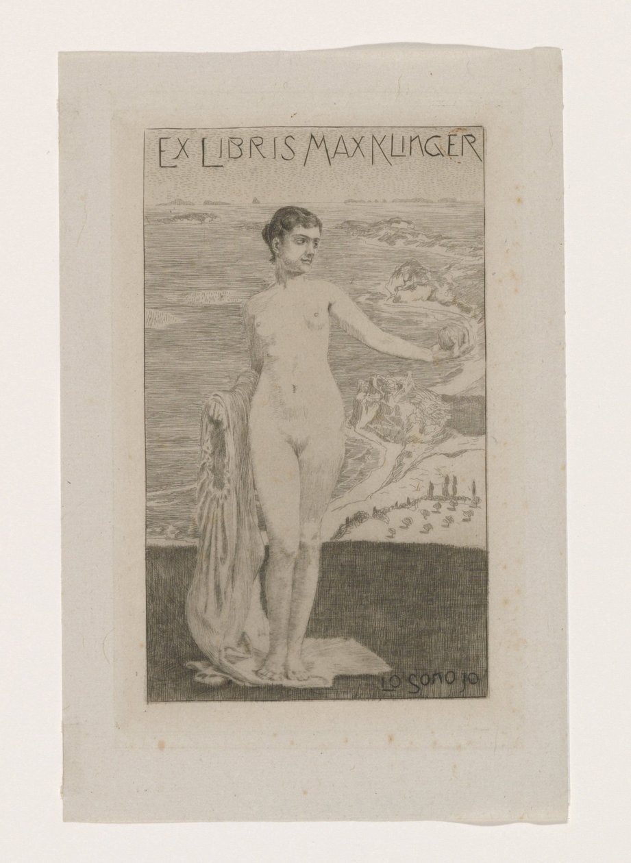 Ex libris van Max Klinger. السابق ليبريس فان ماكس كلينغر Lo sono io (العنوان على الكائن) بواسطة ماكس كلنجر
