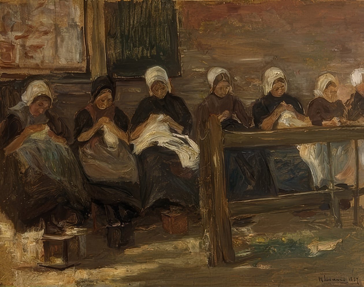 خياطة الفتيات في Huyzen - دراسة بسبعة أرقام. 1889 بواسطة ماكس ليبرمان