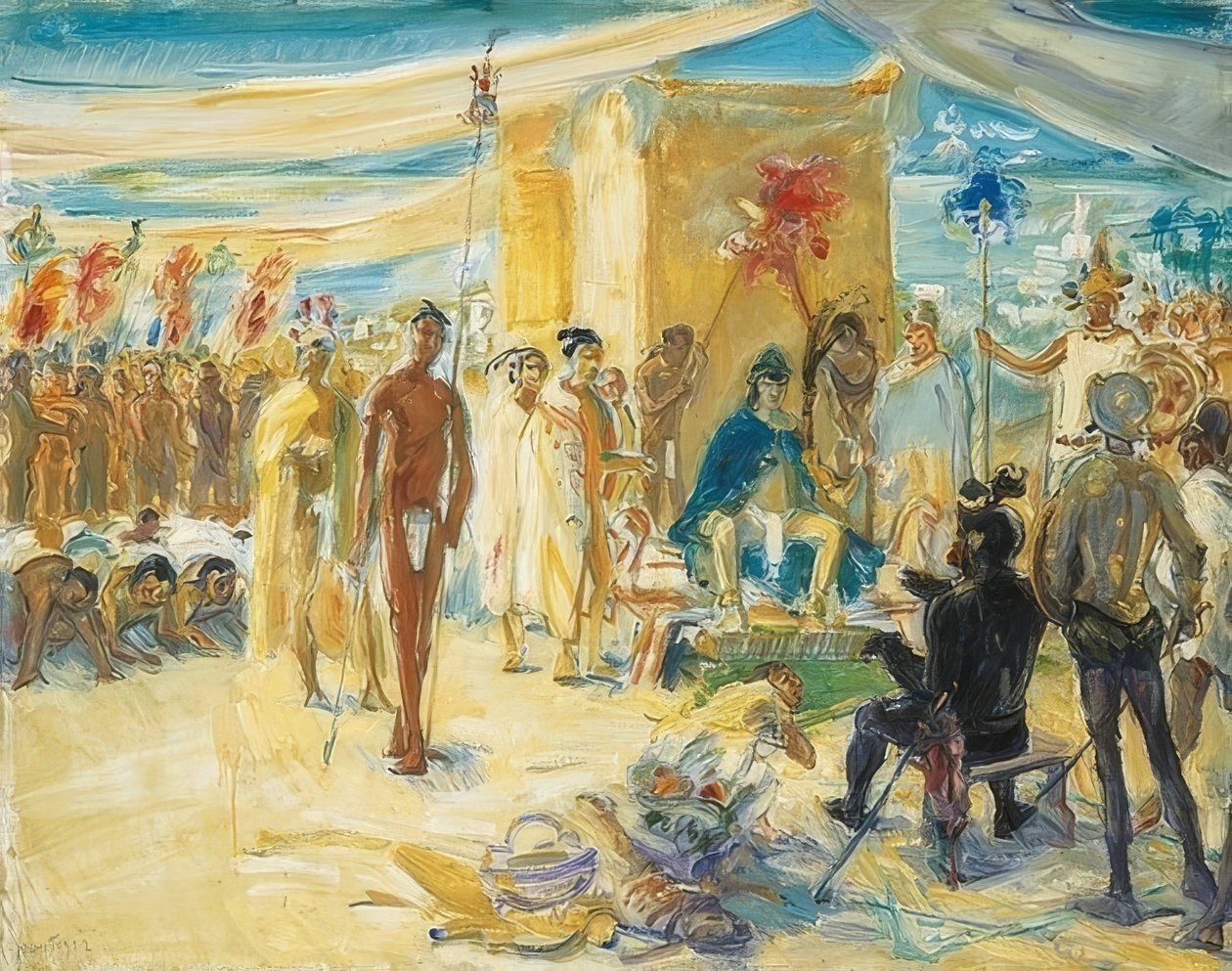 فرناندو كورتيز أمام الإمبراطور مونتيزوما المكسيكي. 1917 بواسطة ماكس Slevogt