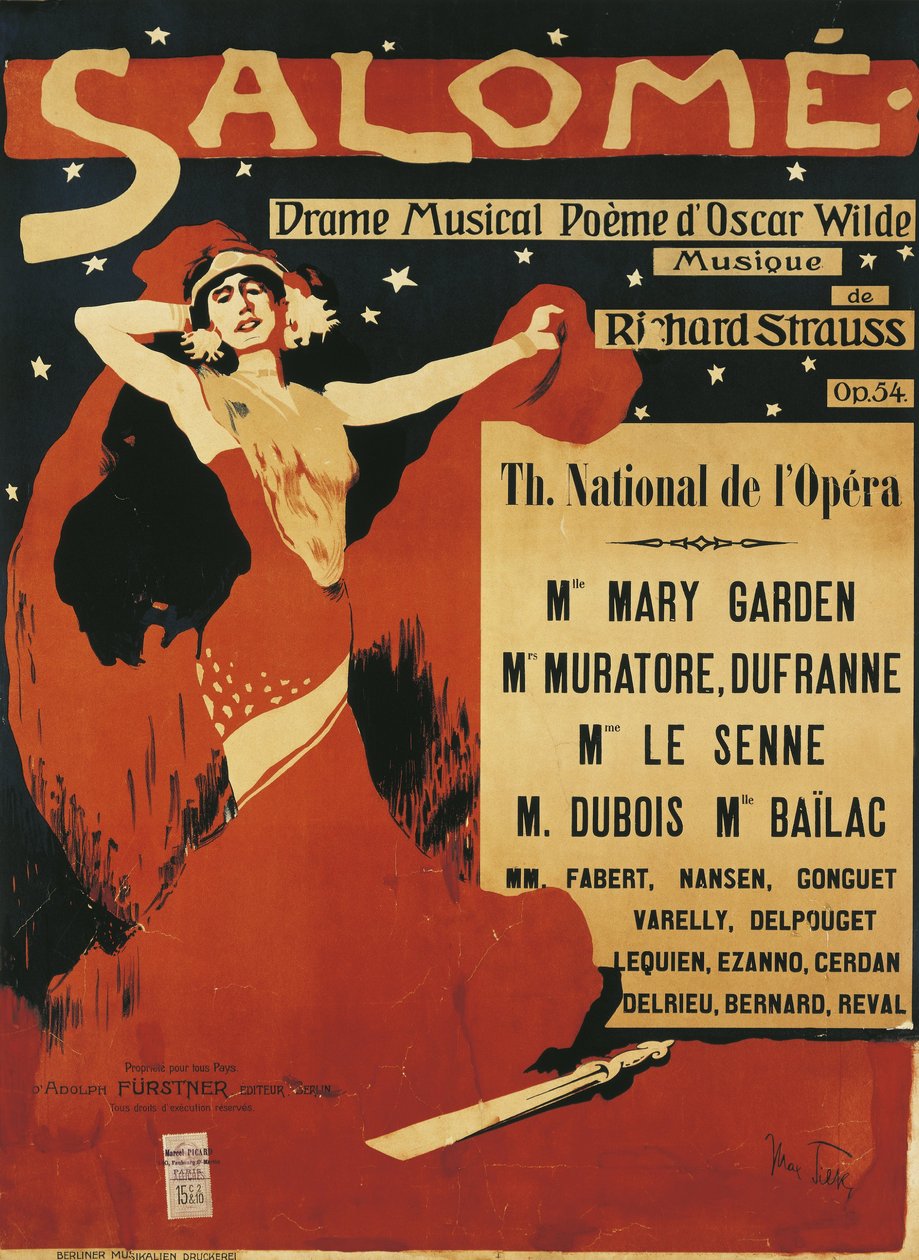 France, Paris, Poster of opera Salome by Richard Strauss (1864-1949) بواسطة ماكس تيلك