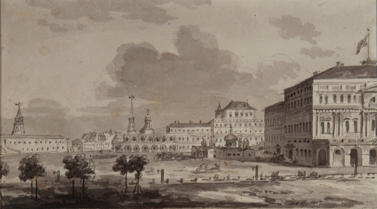 موسكو الكرملين قبل بناء قصر الكرملين الكبير ، 1817 بواسطة مكسيم Nikiphorovich Vorobyev
