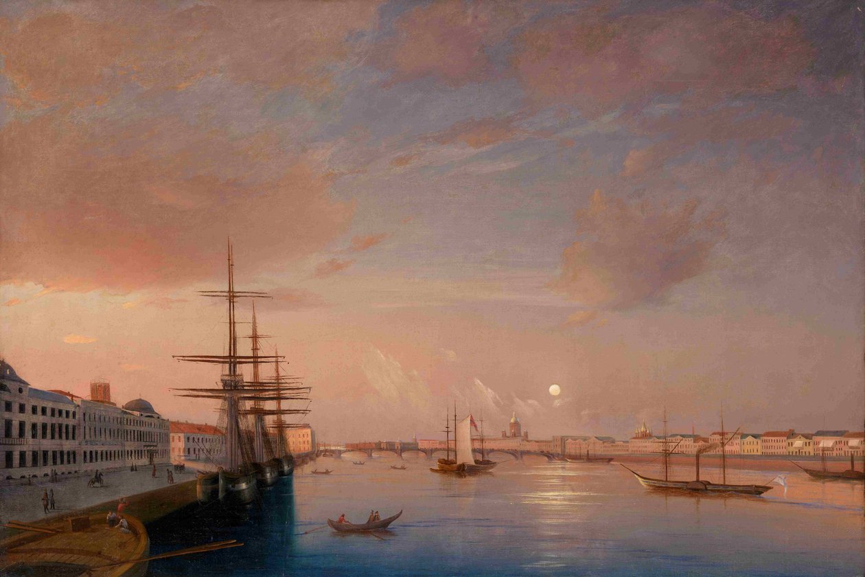منظر لجسر البشارة بلاغوفيشتشينسكي وجسر نيكولايفسكايا ، 1852 م بواسطة مكسيم Nikiphorovich Vorobyev