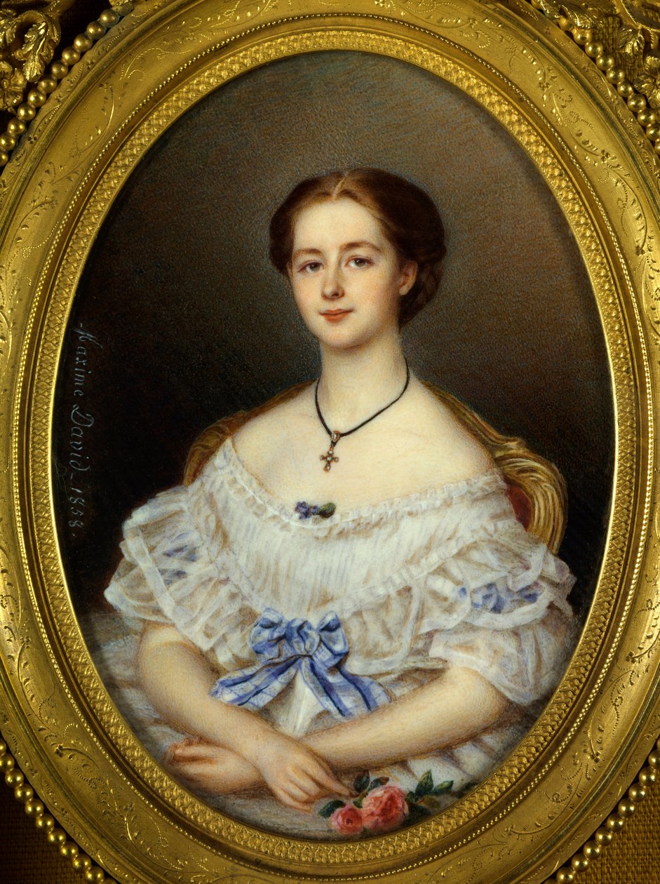 صورة لامرأة بشريط أزرق لوحة رسمها ماكسيم ديفيد (القرن التاسع عشر) 1858 باريس ، الفنون الزخرفية. بواسطة مكسيم ديفيد