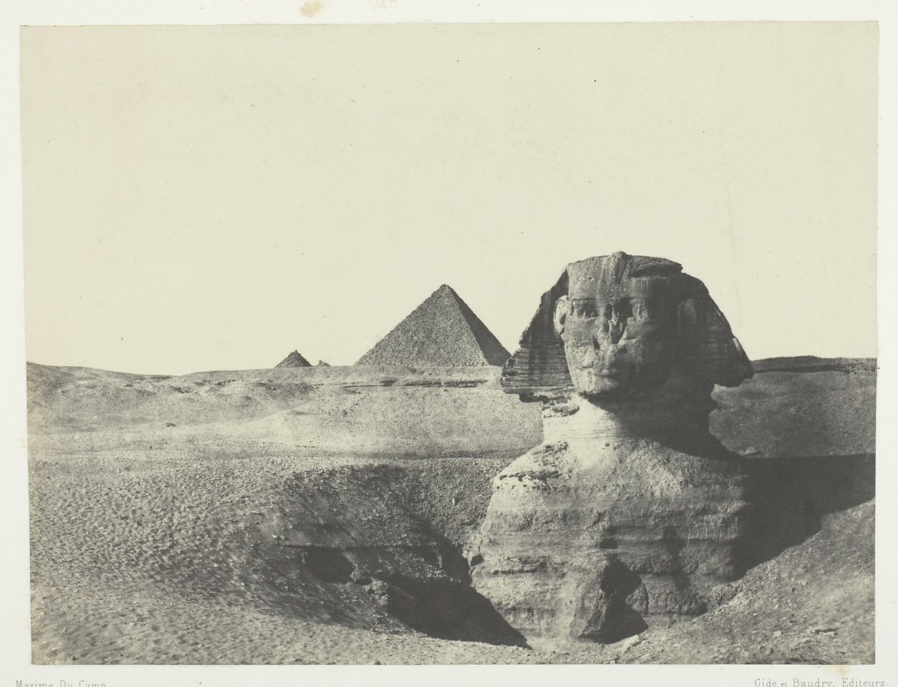 تمثال Sphynx المرئي من الأمام ، مصر الوسطى ، 184951 ، طبع عام 1852. بواسطة ماكسيم دو كامب