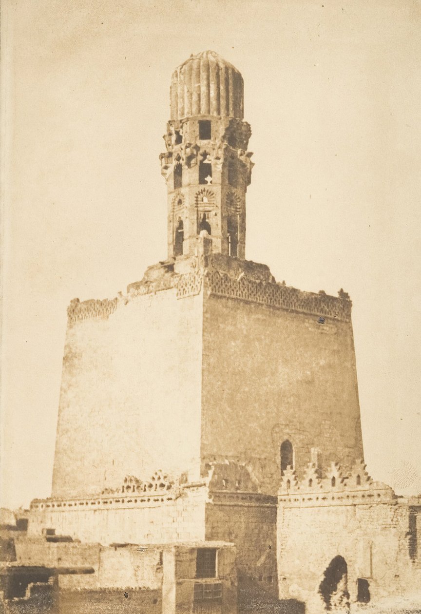المئذنة الغربية لمسجد خليفة الحاكم ، القاهرة ، 9 يناير 1850. بواسطة ماكسيم دو كامب