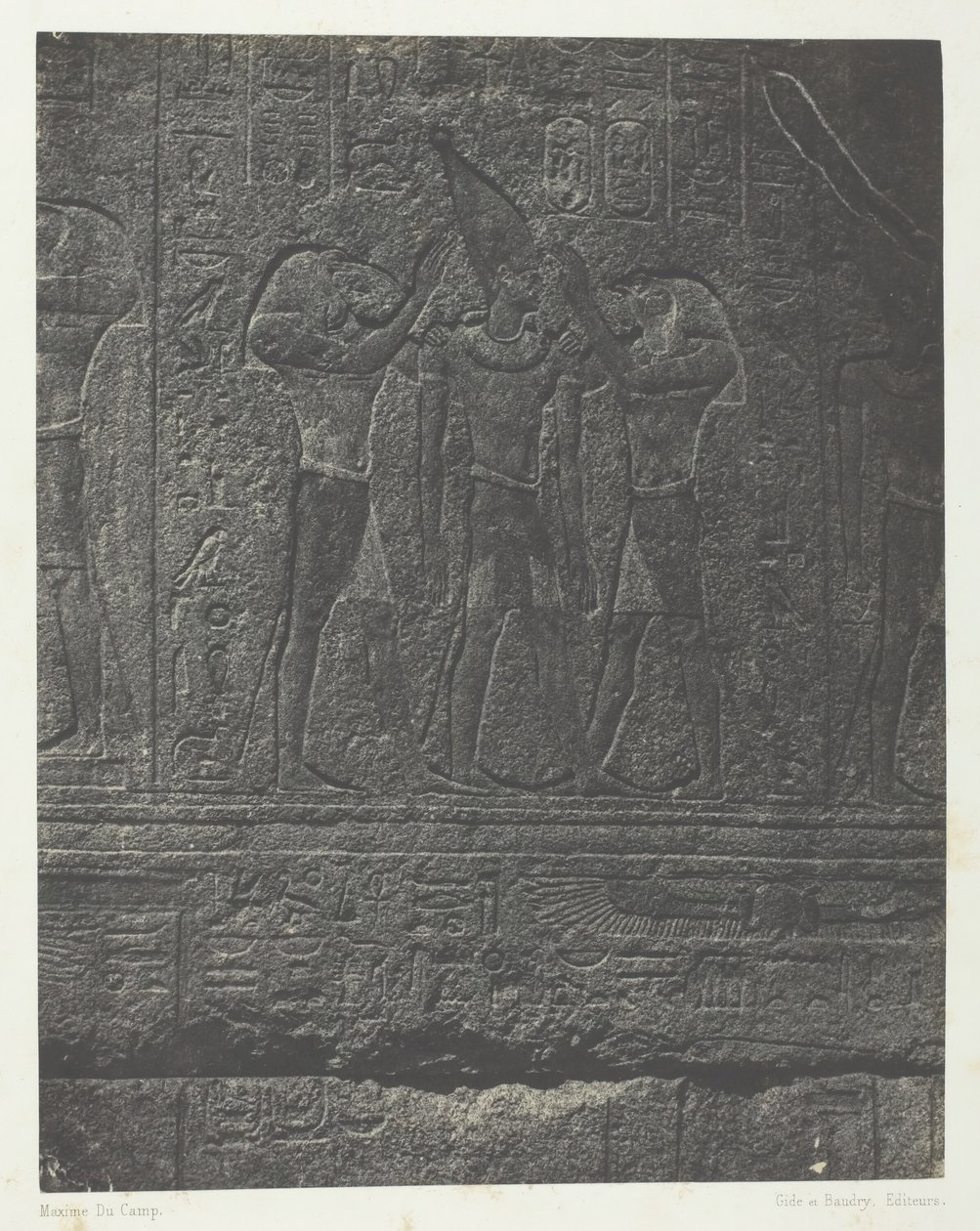قصر الكرنك ، منحوتات خارجية للحرم الجرانيت ، طيبة ، 184951 ، طبعت عام 1852. بواسطة ماكسيم دو كامب