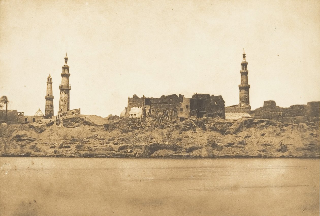 منظر لجرجه والساحل تمت إزالته بواسطة فيضان النيل ، ١٨٤٩-١٨٥٠. بواسطة ماكسيم دو كامب