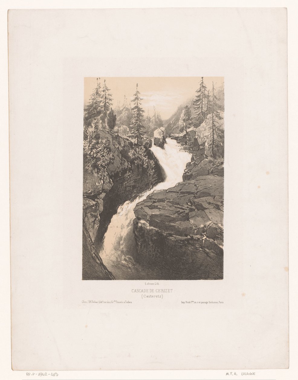 منظر للممر المائي Cerisey بالقرب من Cauterets Cascade de Cerizet (Cauteretz) (العنوان على الكائن) بواسطة ماكسيم فرانسوا أنطوان لالان