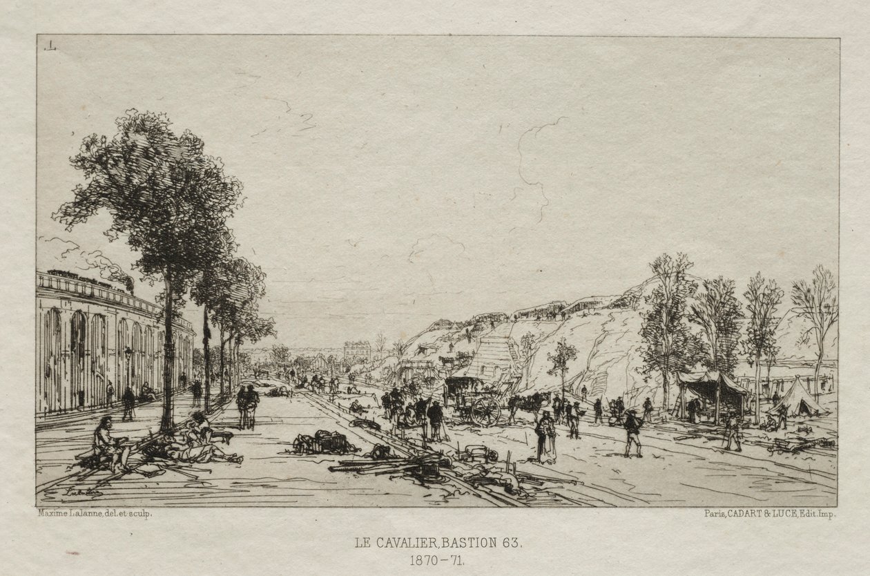 الهدايا التذكارية للفنانين في Siège de Paris: Le Cavalie Bastion 63، 1870-71. بواسطة مكسيم لالان