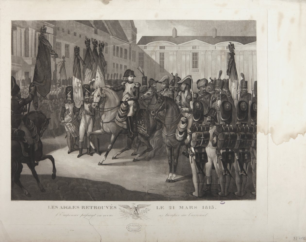 الإمبراطور يستعرض قواته في كاروسيل ، 21 مارس 1815 ، محفورة من قبل مورو بواسطة ماكسيميليان بيير كيبفر