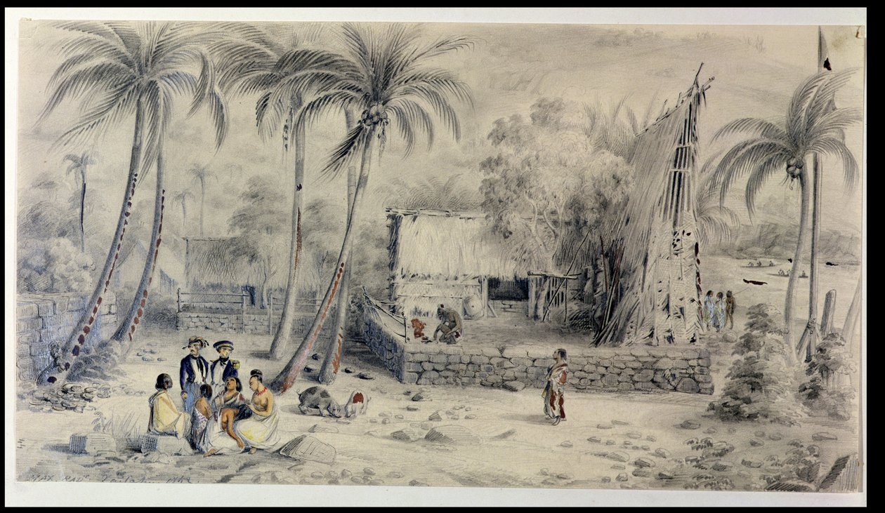 قرية السكان الأصليين في تاهيتي ، 1841-48 (مرحاض ، قلم رصاص وحبر على ورق) بواسطة ماكسيميليان راديجيت