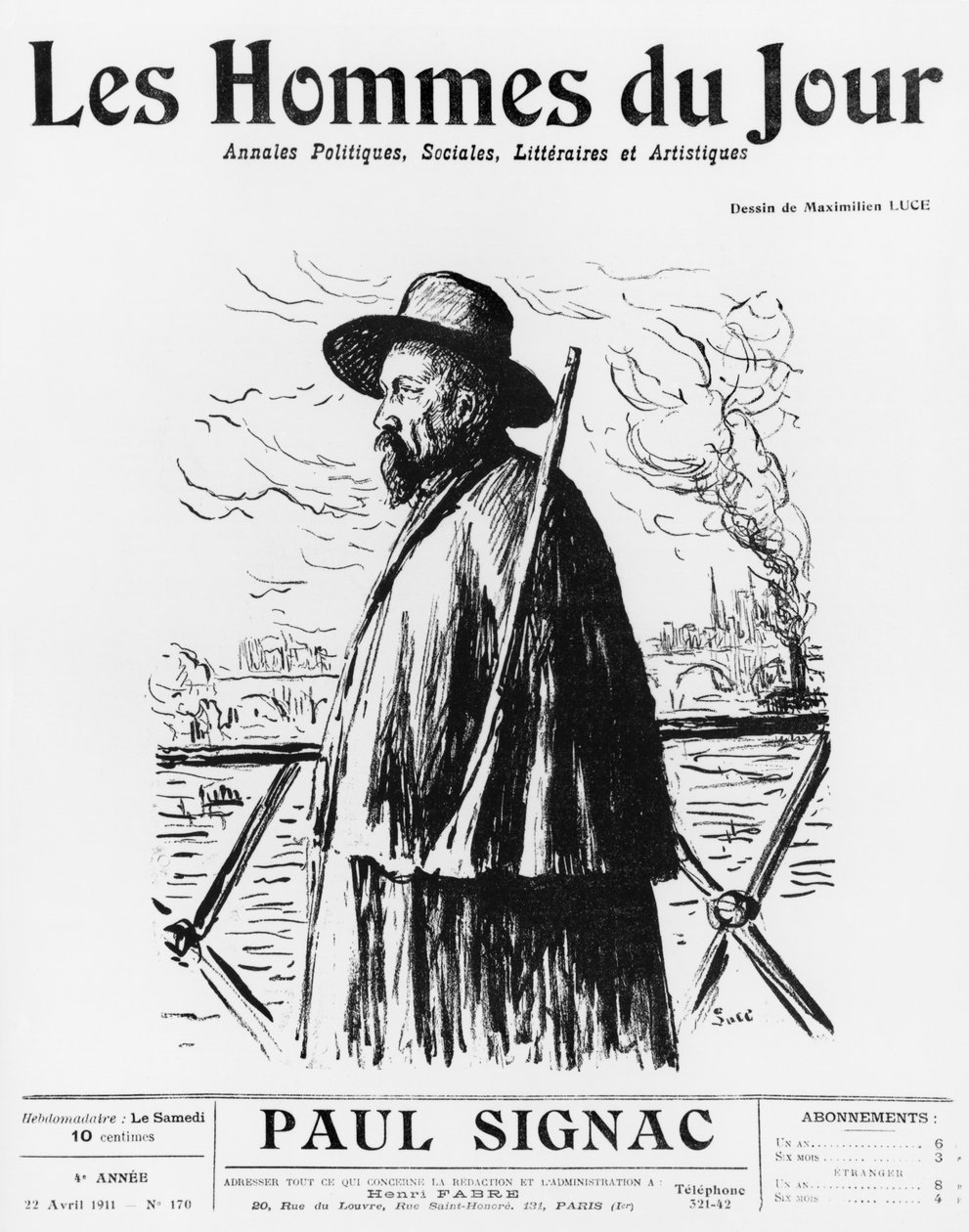 بول سينياك ، صورة الغلاف الأمامي من "Les Hommes du Jour" ، رقم 170 ، باريس ، 22 أبريل 1911 بواسطة ماكسيميلين لوس