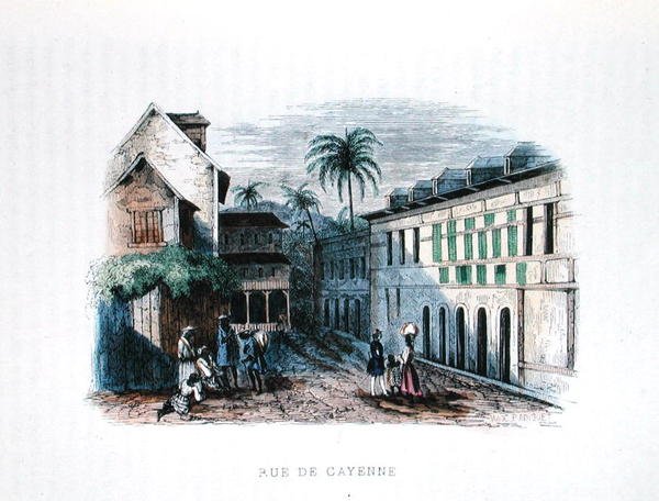 Rue de Cayenne ، غيانا الفرنسية ، رسم توضيحي من 'Les Francais par Eux-memes' ، محرر. ل. كيرمر بواسطة ماكسيميليان راديجيت